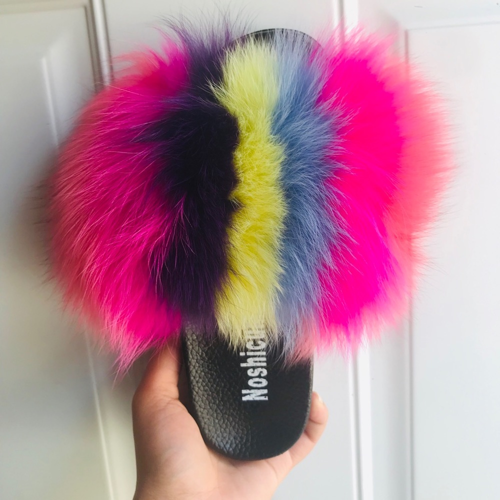 100% Real Raccoon fur slides